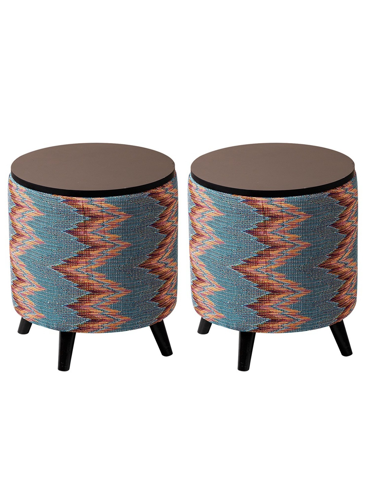 Chumbak French Sahara Solid Mustard Yellow Wood Ottoman