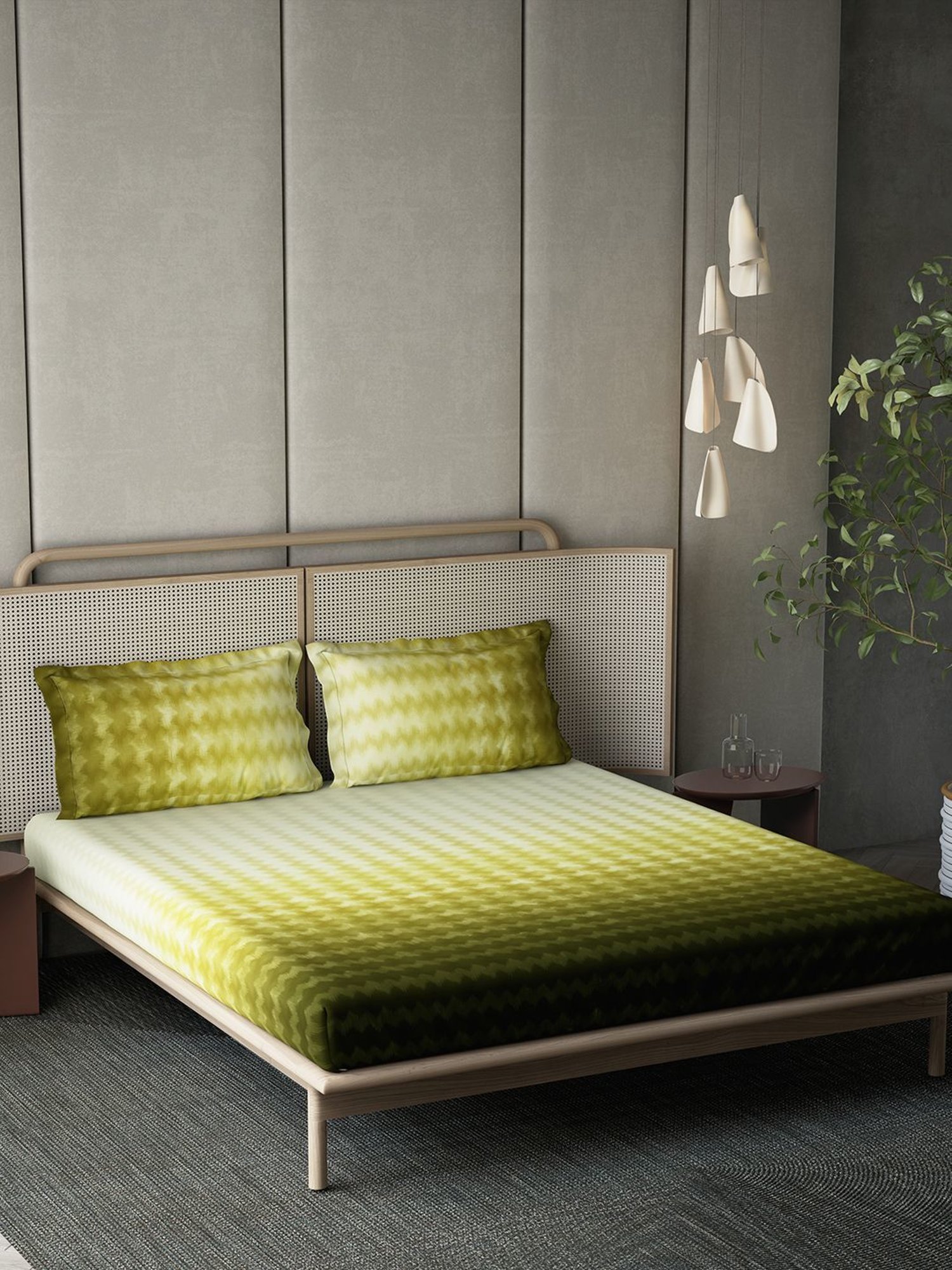 DDecor Abstract Green 210 TC Cotton King Bed Sheet With 2 Pillow Covers