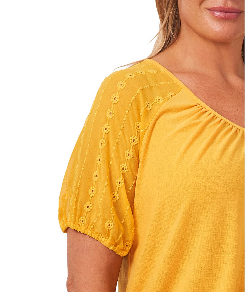 CeCe Plus Size Puff Sleeve V-Neck Short Sleeve Knit Top