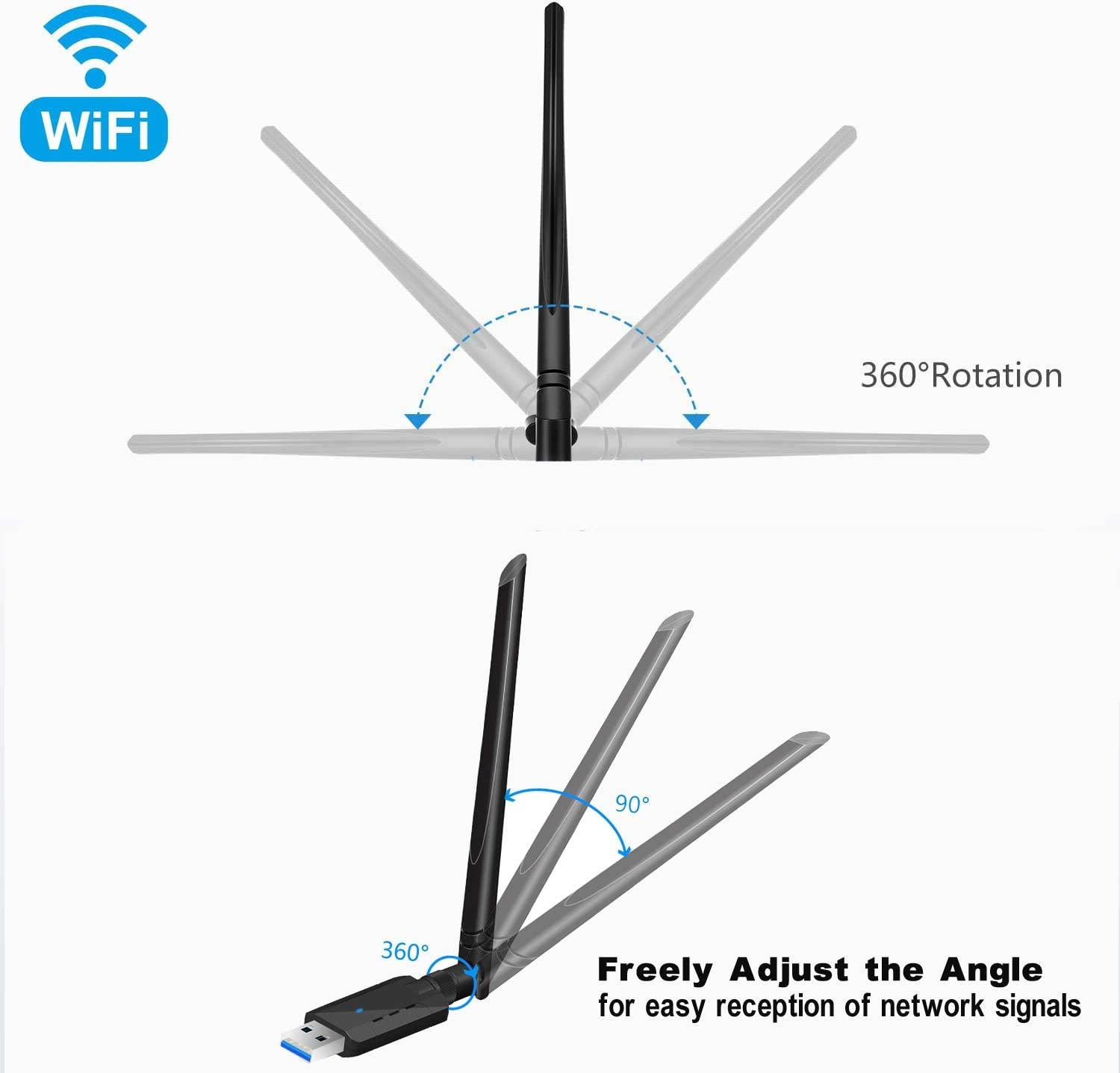 GemCoo USB WiFi Adapter 1200Mbps USB 3.0 Wireless WiFi Dongle 2.4G/5.8G 802.11ac Network Adapter with 5dBi High Gain Antenna for Windows XP/Vista/7/8/8.1/10 Linux 2.6 or Above Mac OS X 10.6-10.15