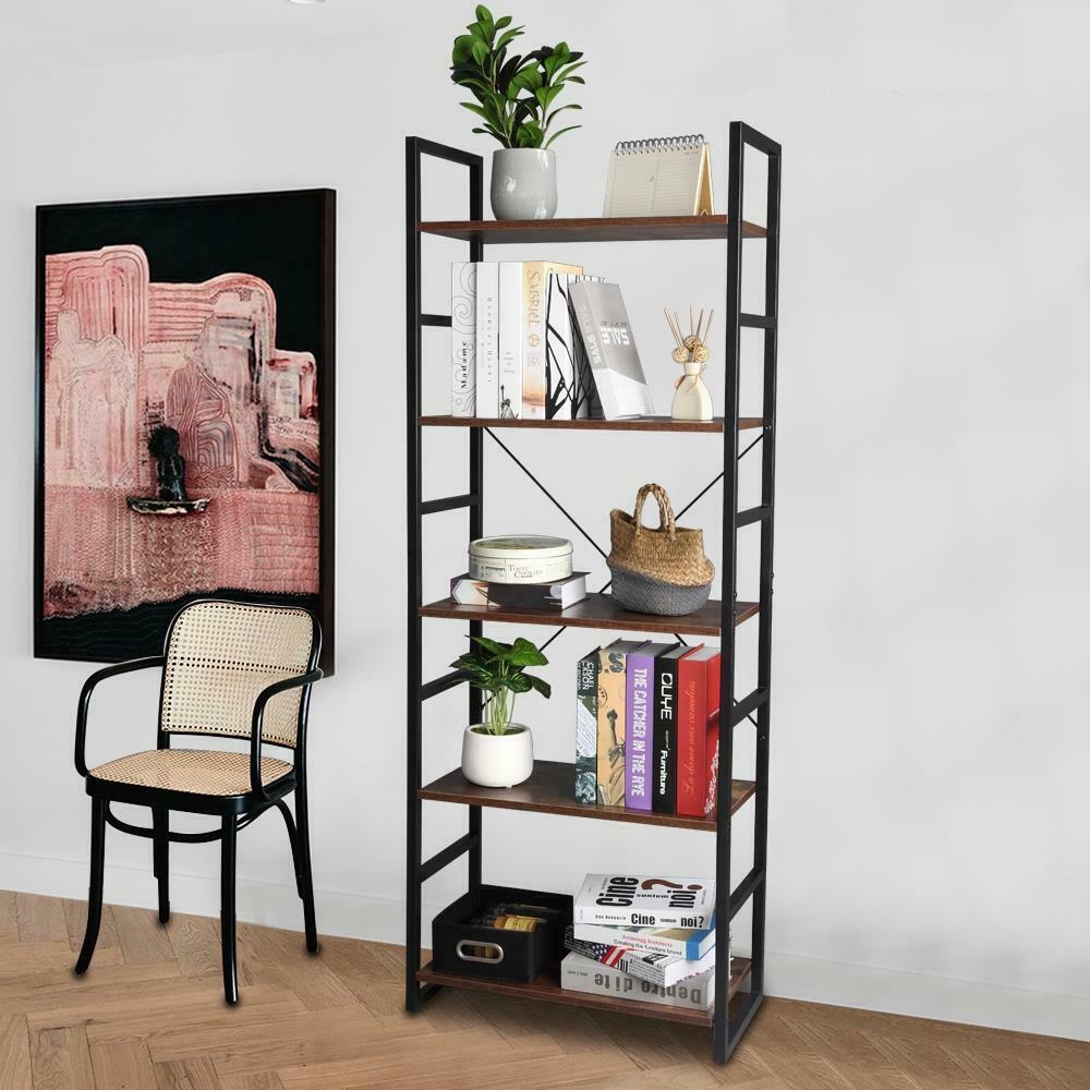 Vintage Free Standing Bookshelf 5-Tier Industrial Style Bookcase Storage Shelves
