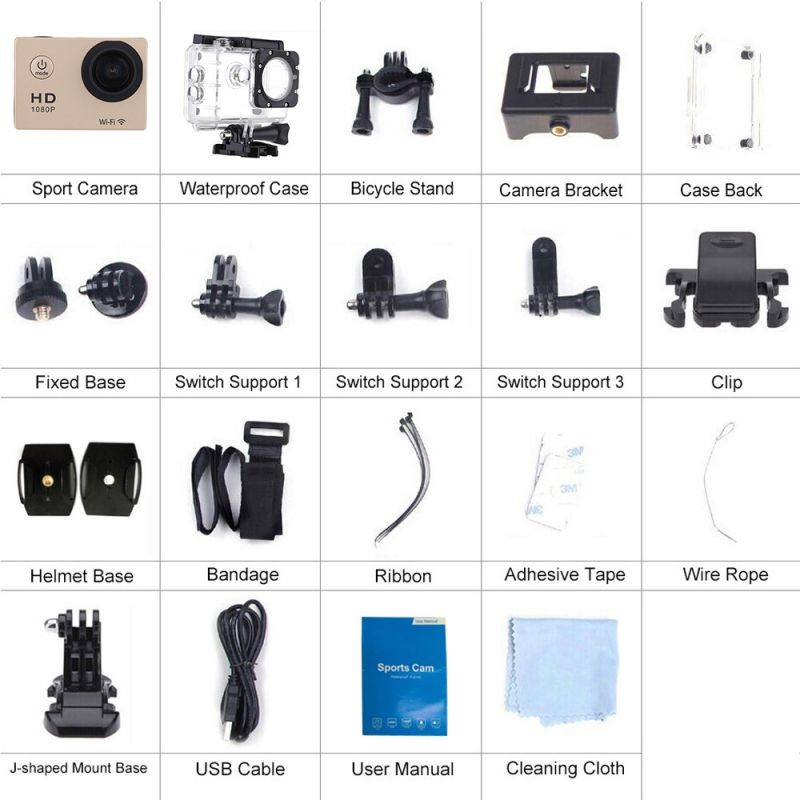 W8 1080P 30FPS 12MP Wifi Waterproof 30M Shockproof 170&deg; Wide Angle 1.5" Screen Outdoor Action Sports Camera Camcorder Digital Cam Video HD DV Car DVR