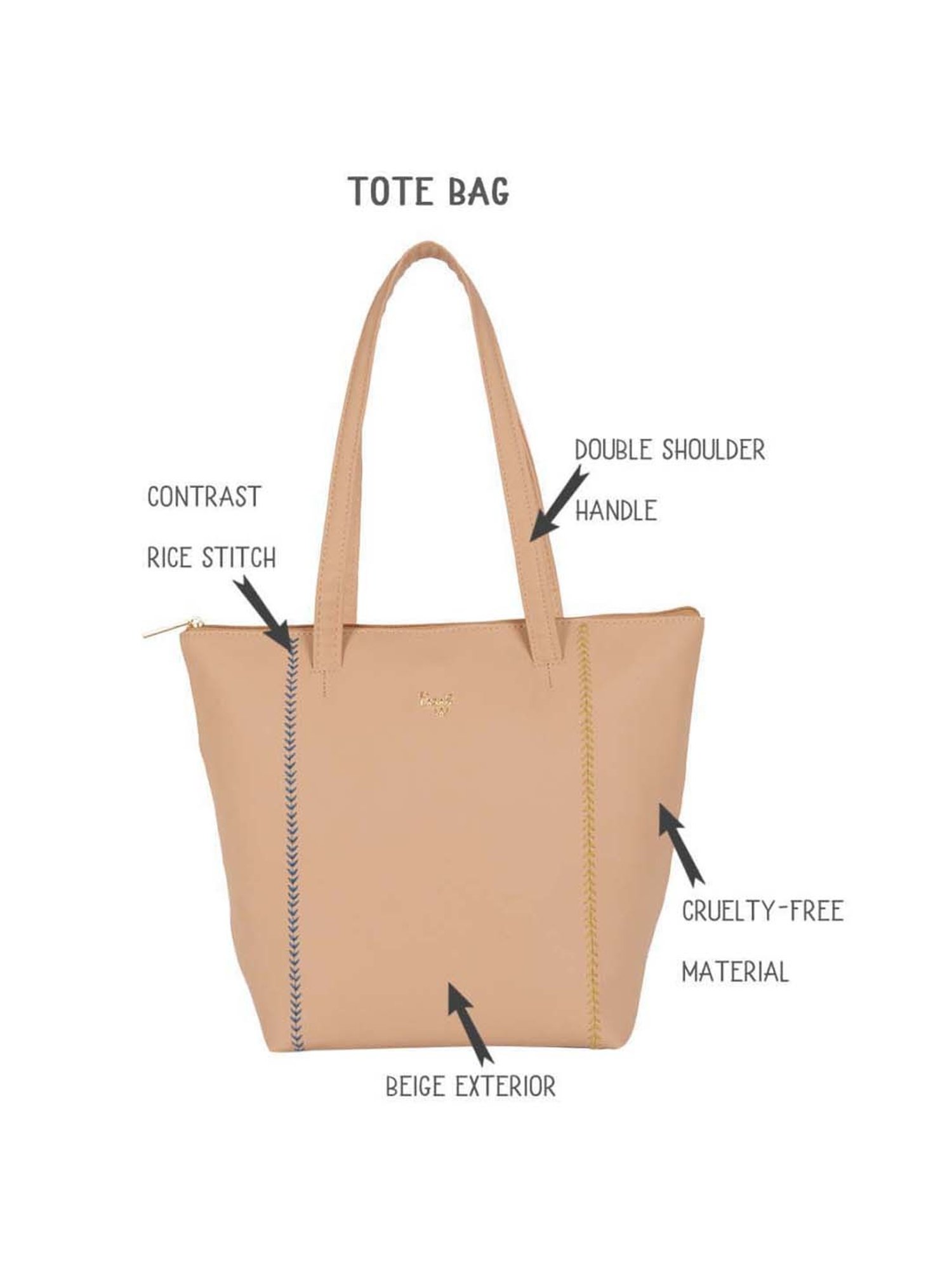 Baggit Beige Textured Medium Tote Handbag