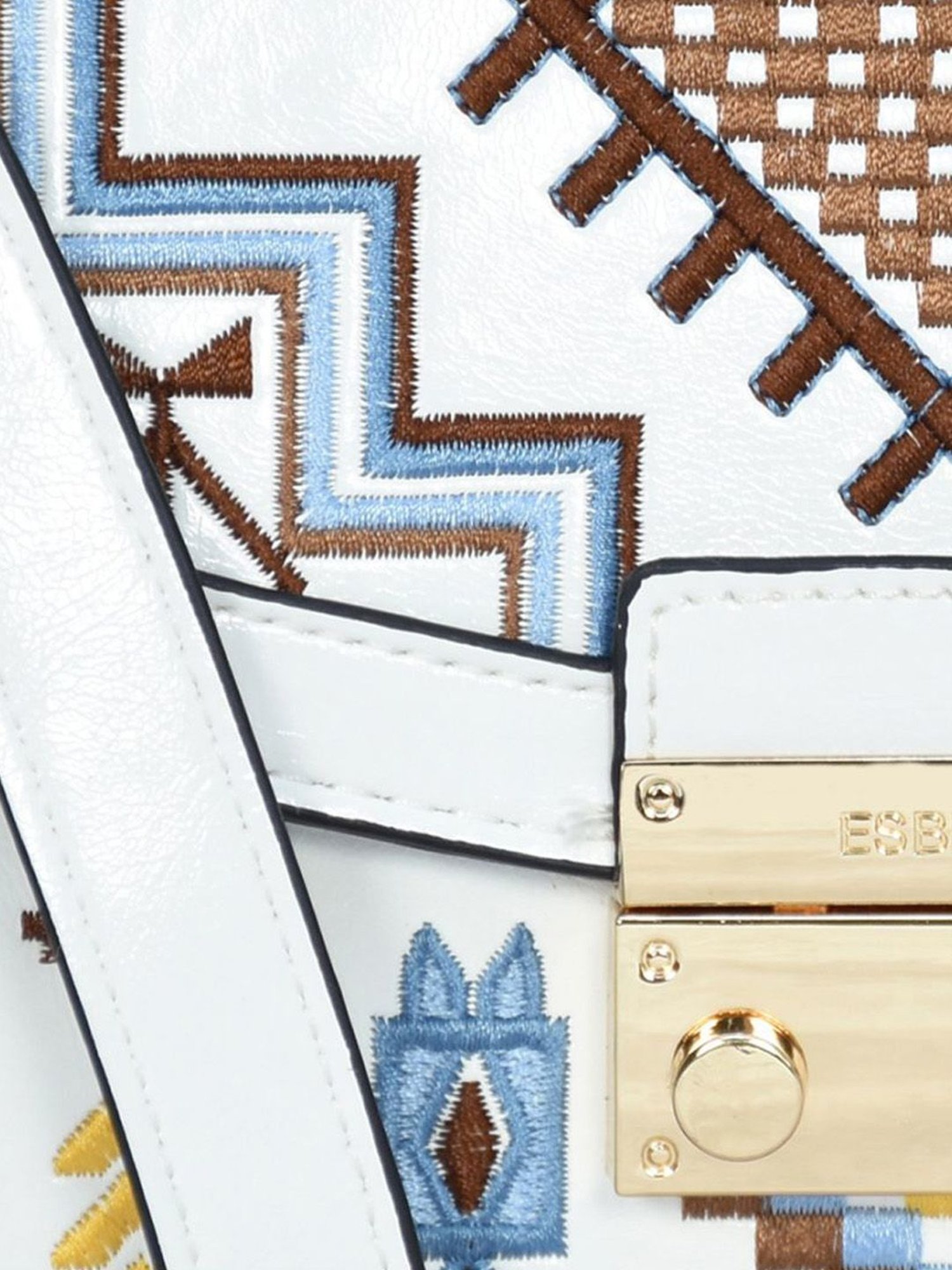 Esbeda White PU Embroidered Sling Handbag