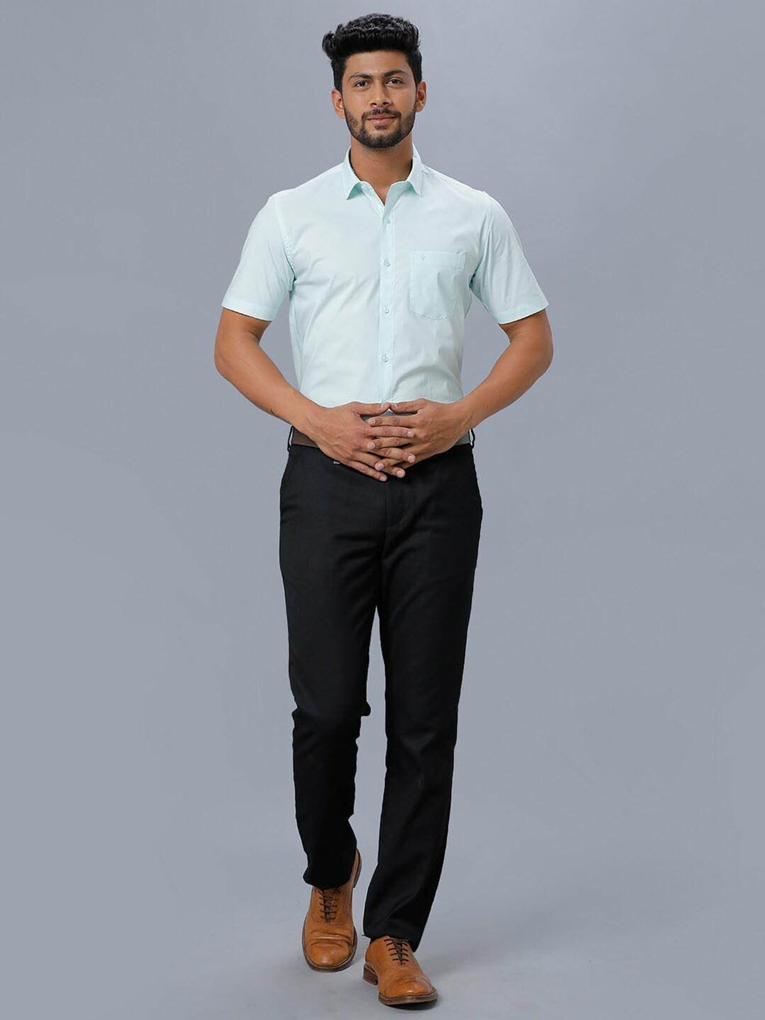 Ramraj Sky Blue Cotton Regular Fit Shirt
