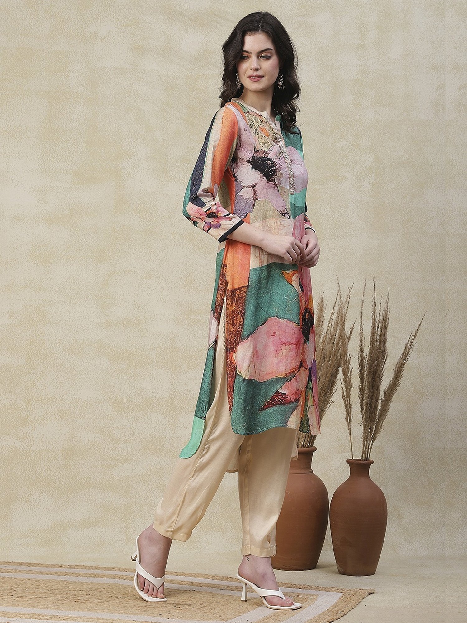 Fashor Multicolored Printed Kurta Pant Set
