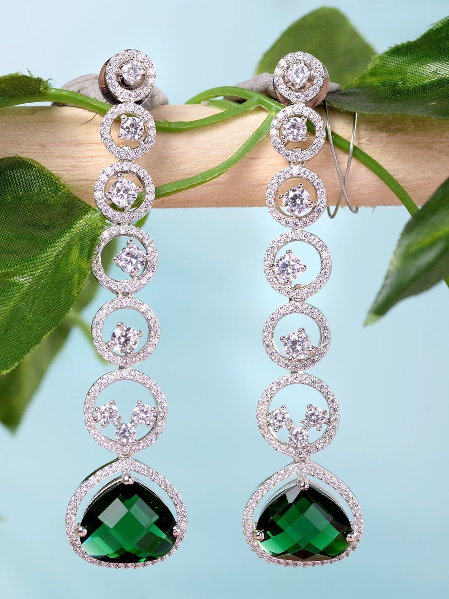 Saraf RS Jewellery Rhodium Plated AD studded Drop Earrings