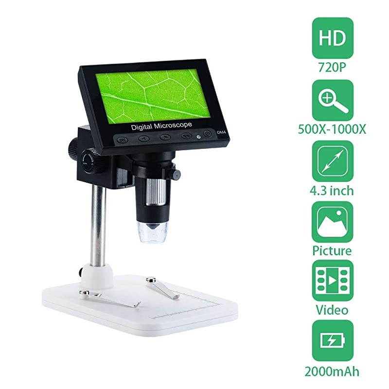 LCD Digital Microscope  43 inch 500X1000X Magnification USB Microscope Magnifier with 8 Adjustable LED Light Rechargeable Handled Microscope Camera for Children Lab Edu Naturalist
