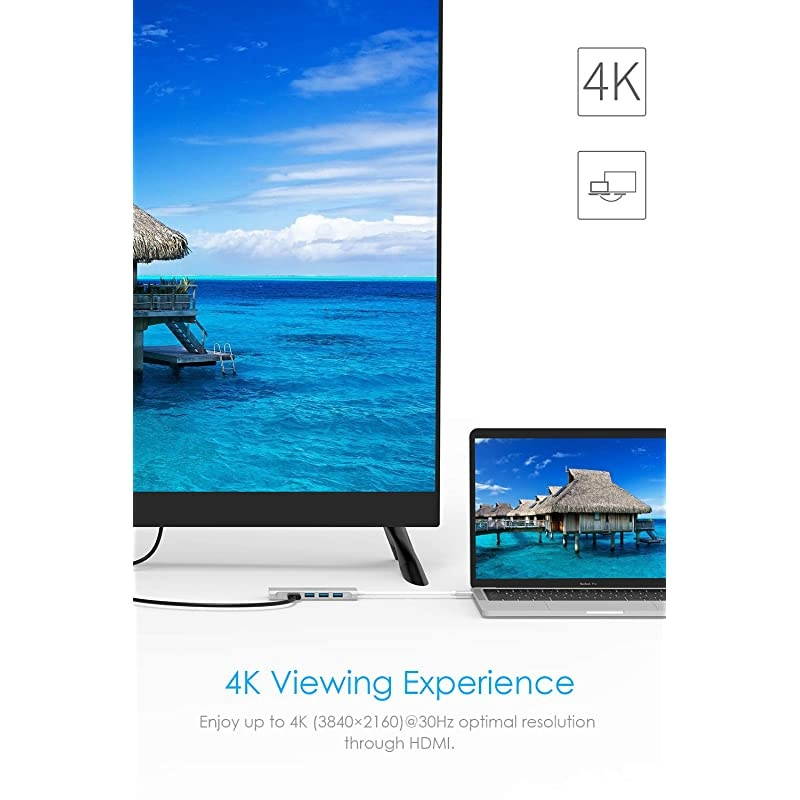 USB C Hub with 4K HDMI 3 USB 30 SD 30 Card Reader Compatible 20202016 MacBook Pro 131516 New iPad ProMac AirSurface Chromebook More MultiPort Dongle Adapter CBC34 Silver