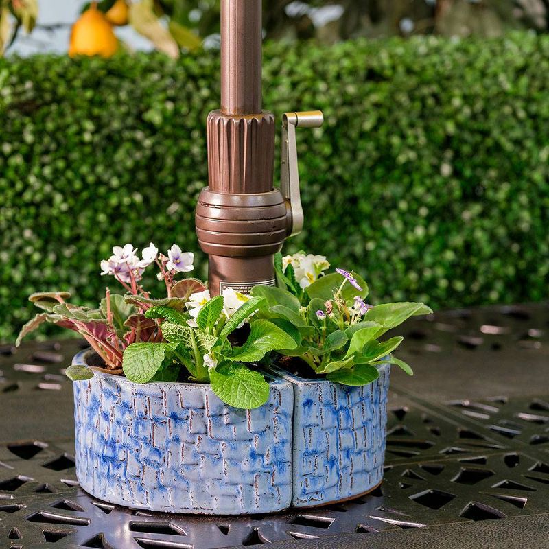 Handmade Glazed Ceramic Cobblestone Umbrella Half Moon Shaped Planter Blue - Alfresco Home LLC
