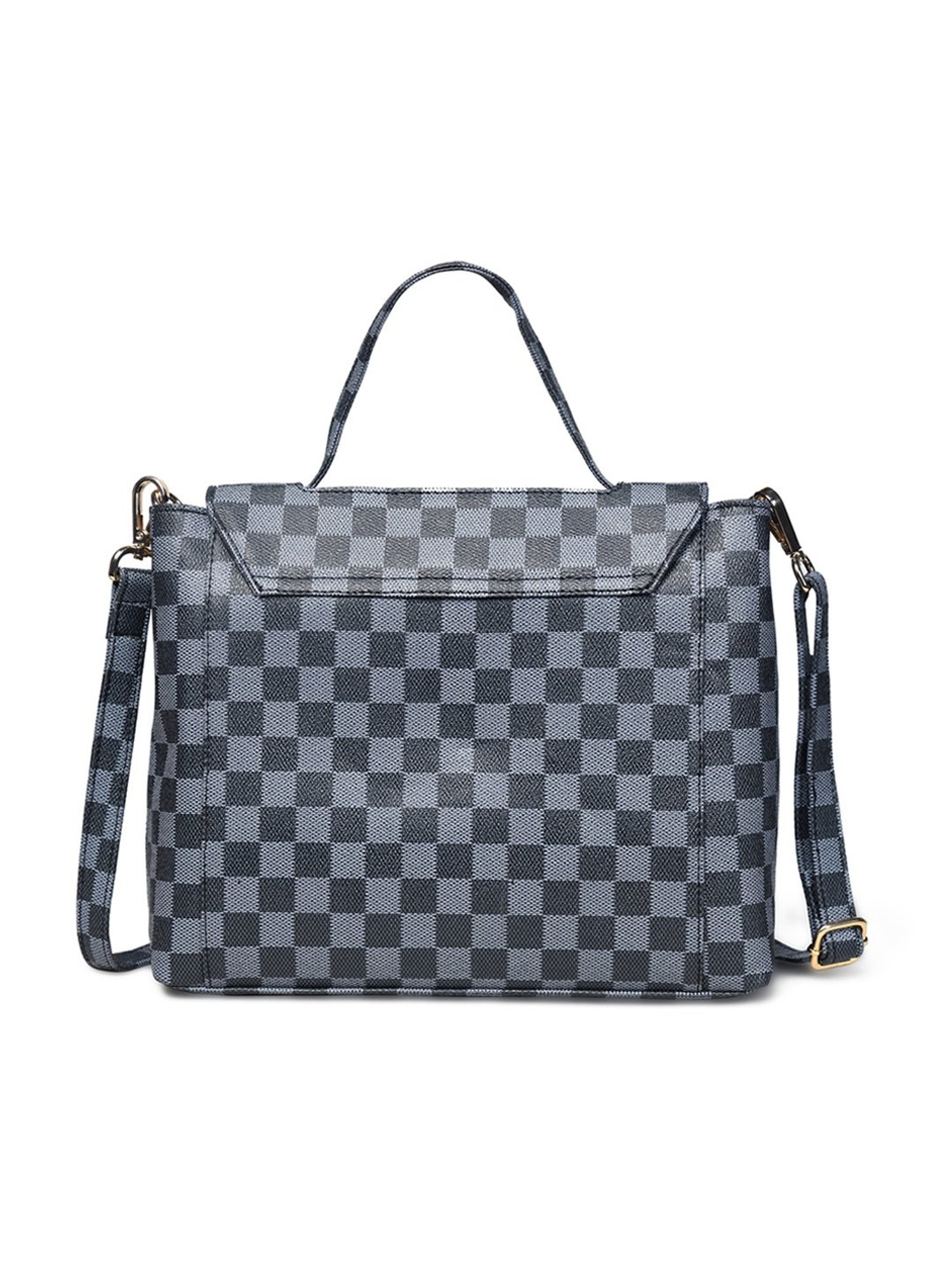 PELLE LUXUR Grey & Black Checks Medium Cross Body Bag