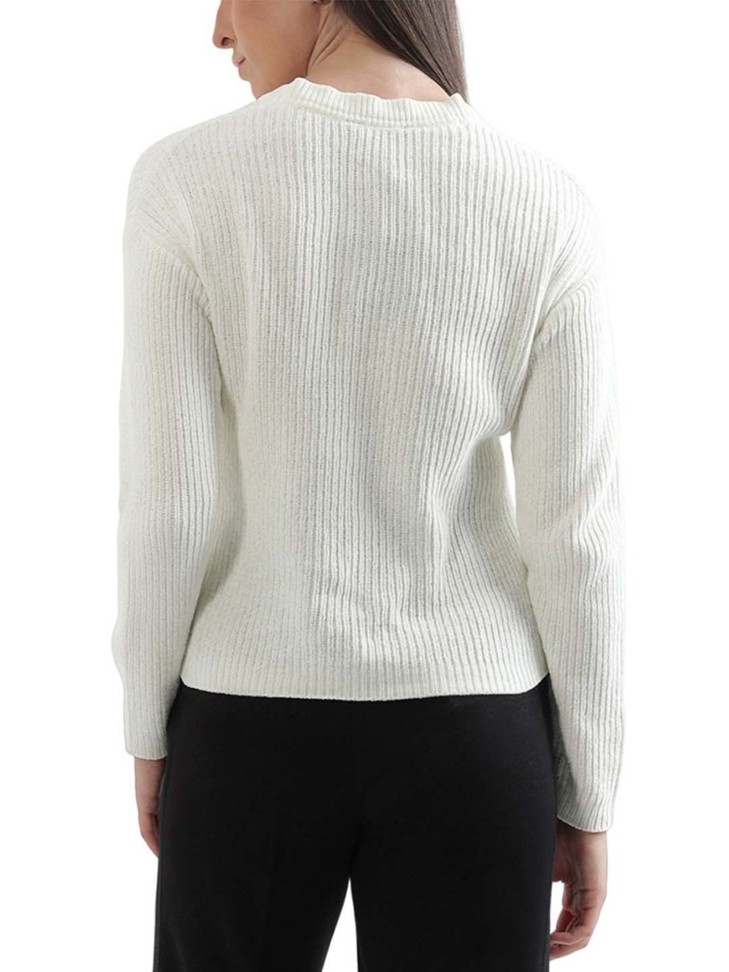 Elle White Self Pattern Sweater