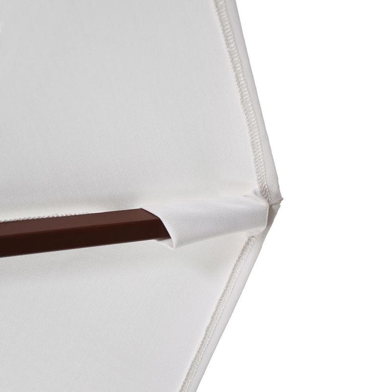 California Umbrella Grove Series 9 Ft Octagonal Hardwood Patio Umbrella W/ Push Lift - Olefin Beige White Cabana Stripe Canopy - MARE908-F94