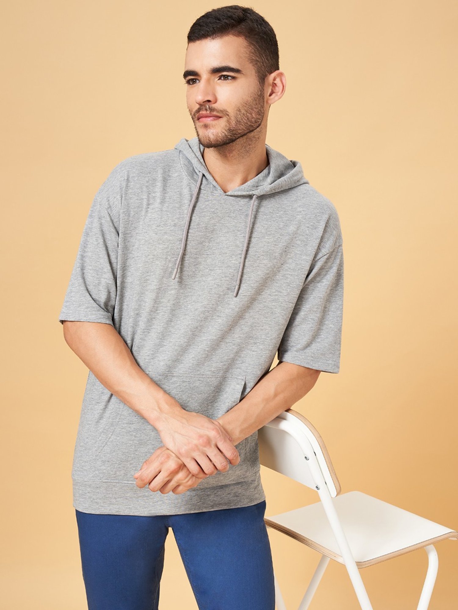 Urban Ranger by Pantaloons Grey Melange Cotton Regular Fit Hooded Sweatshirt