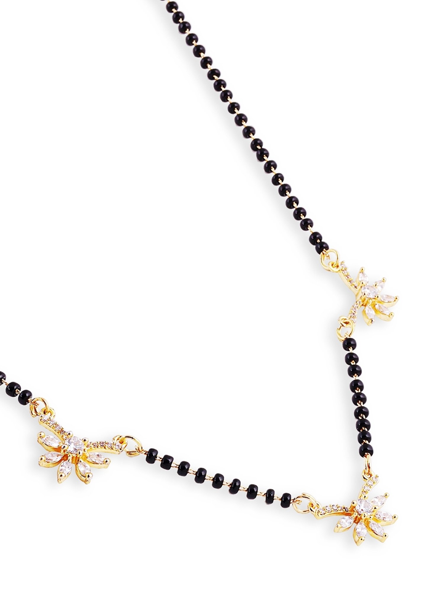 Abdesigns Gold-Plated Black Beaded American Diamond Mangalsutra
