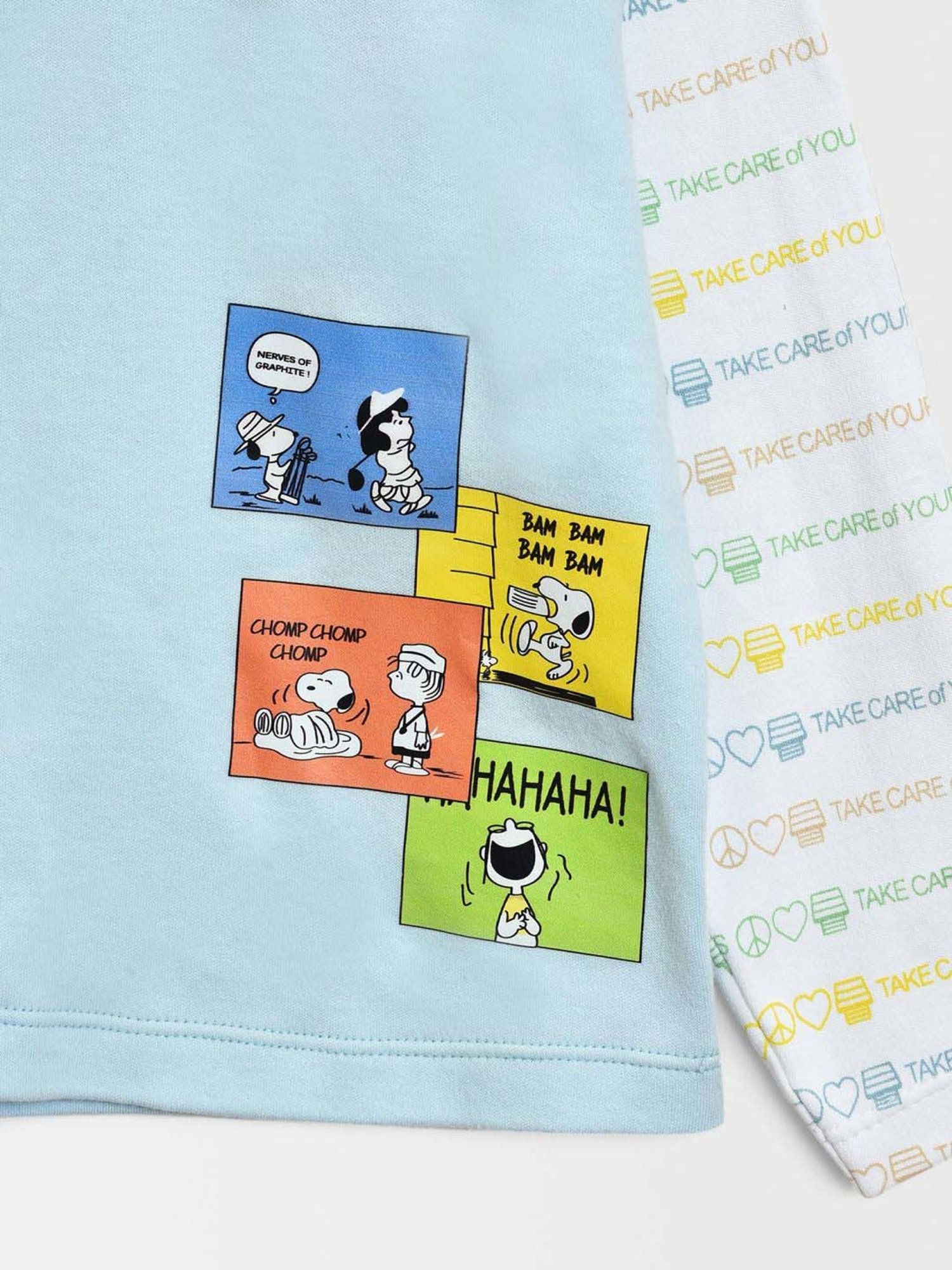 MiArcus Kids PEANUTS JUGGLE Sky Blue & White Cotton Printed Full Sleeves T-Shirt