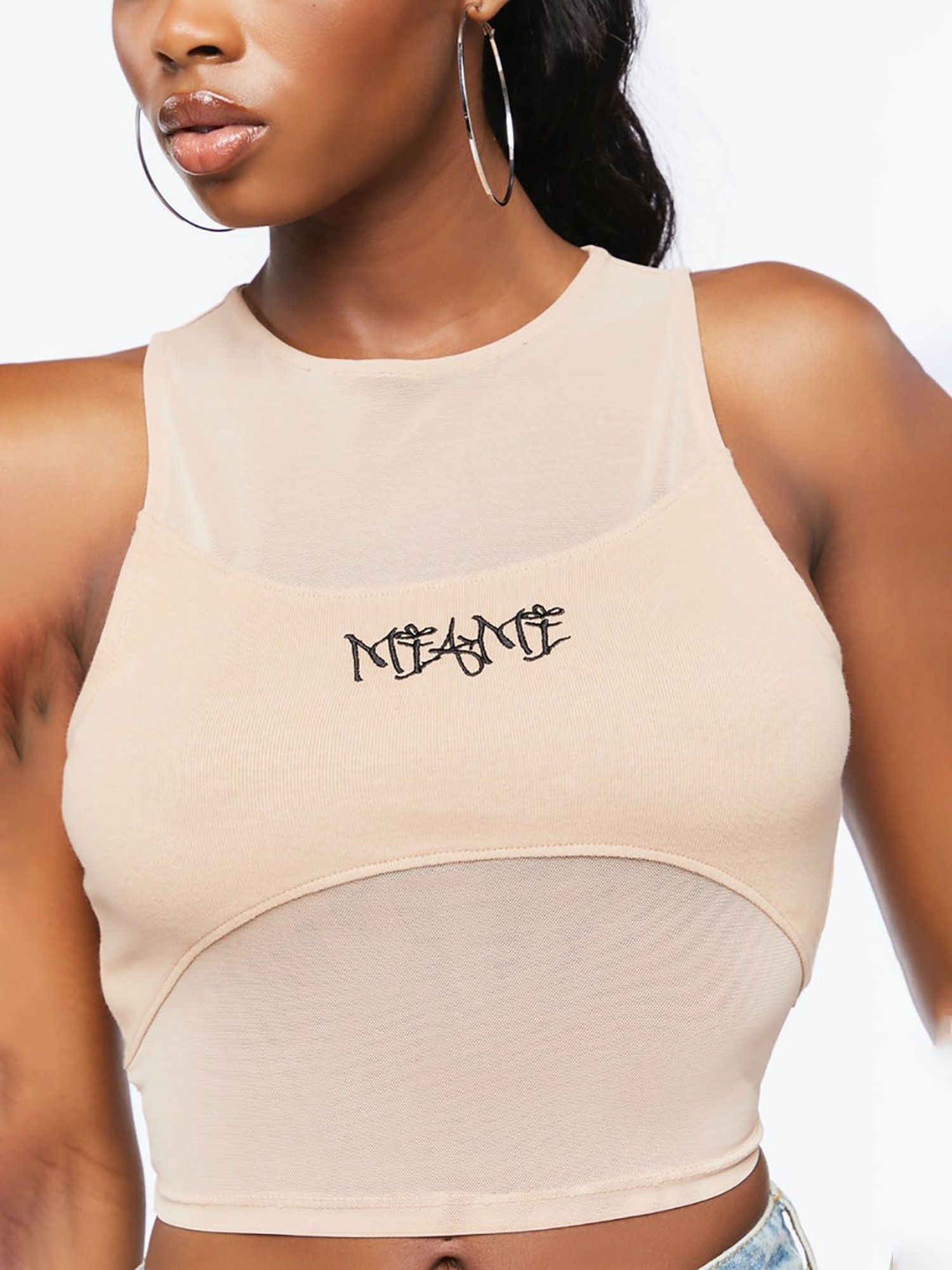 Forever 21 Beige Graphic Print Crop Top