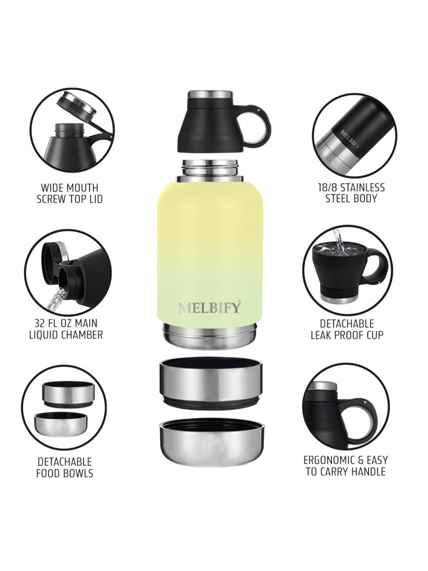 Melbify 3-in-1 Thermos Flask Yellow ThermoSteel Water Bottle (1L)