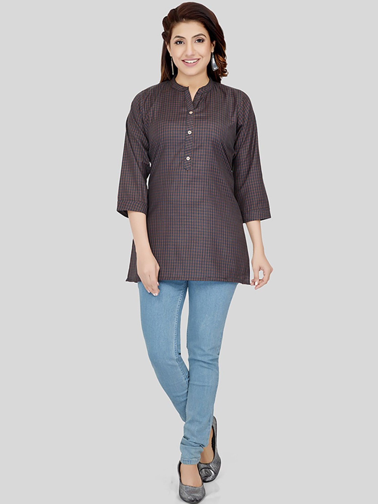 Saree Swarg Grey Printed Straight Short Kurti