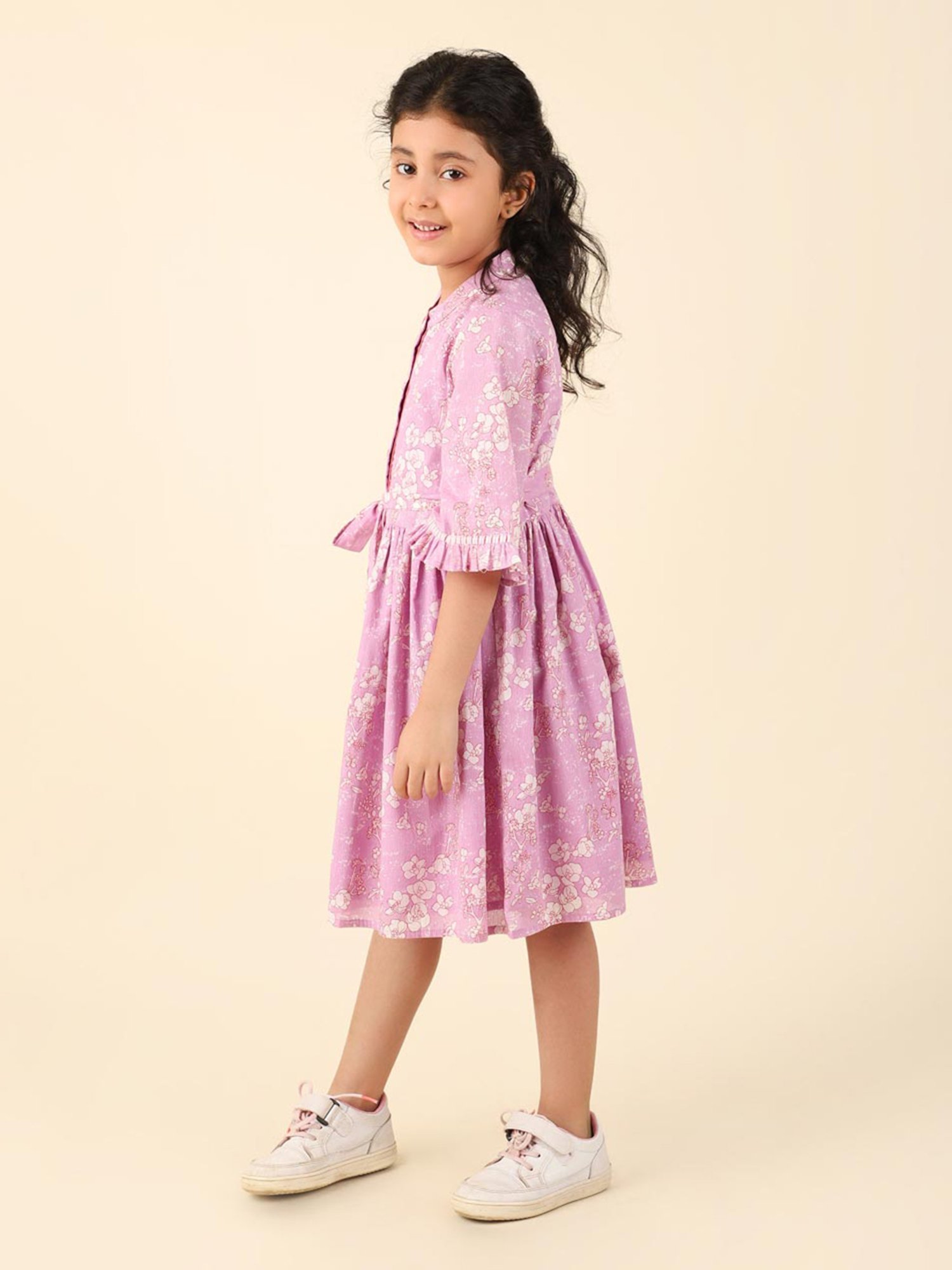Fabindia Kids Pink Printed Dress
