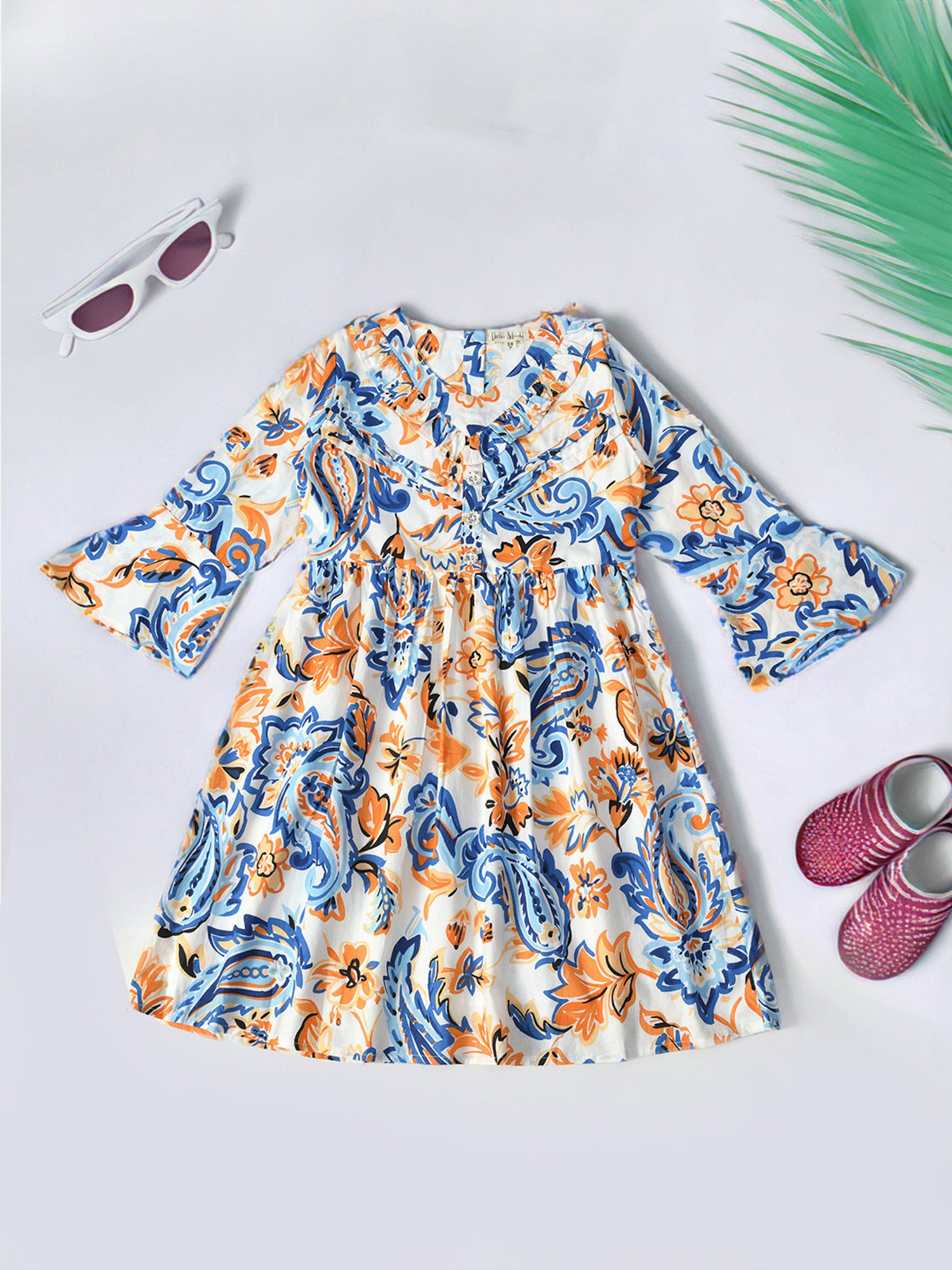 Bella Moda Kids Blue Printed Full Sleeves Fit & Flare Dress