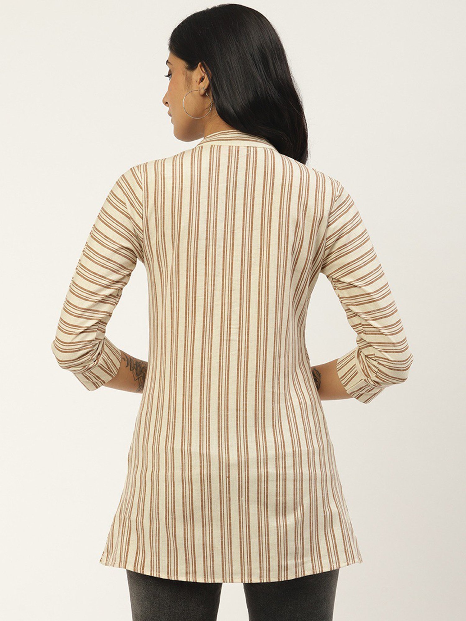 Cottinfab Beige Striped Cotton Top