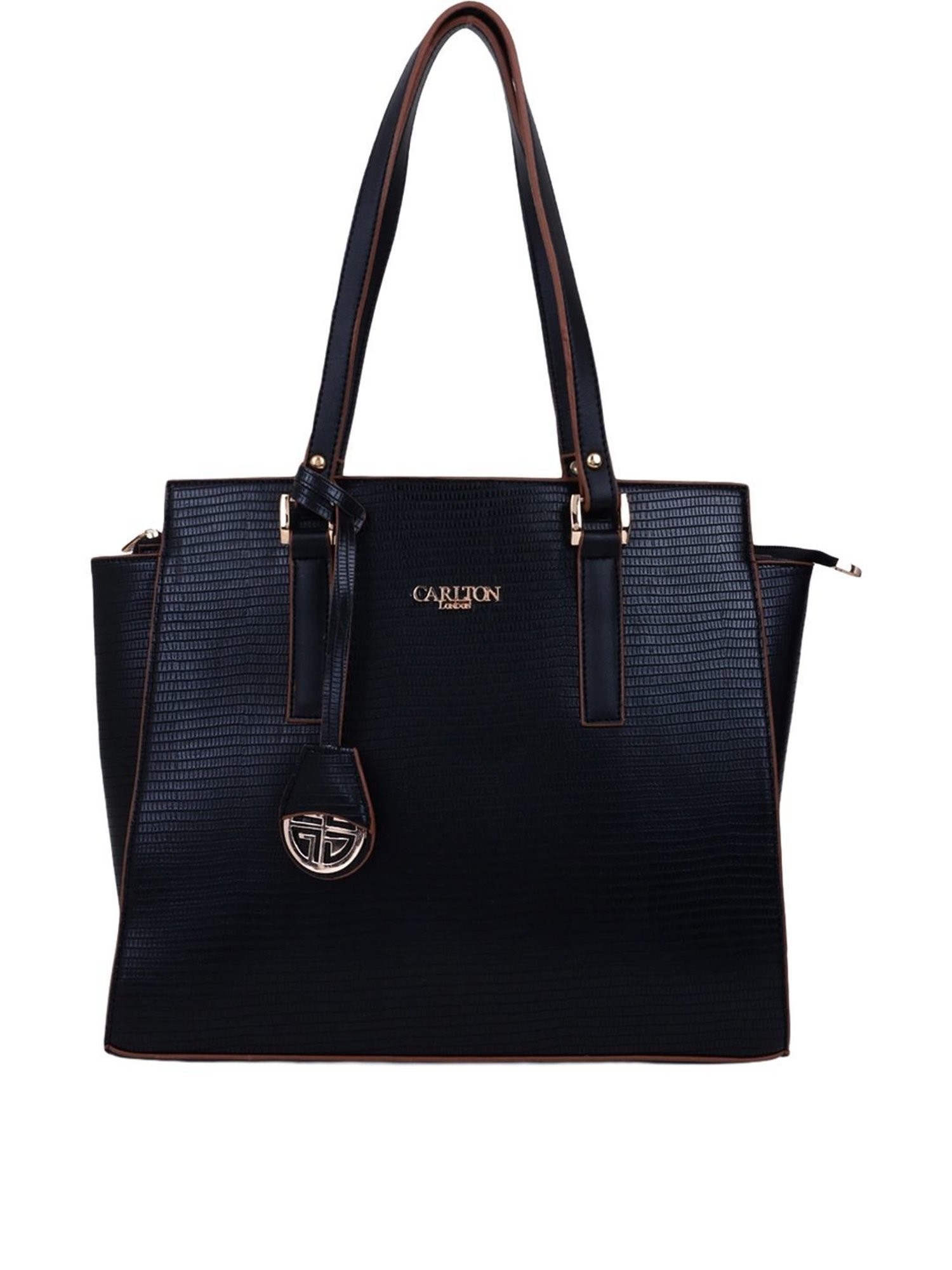 Carlton London Black Textured Large Shoulder Handbag