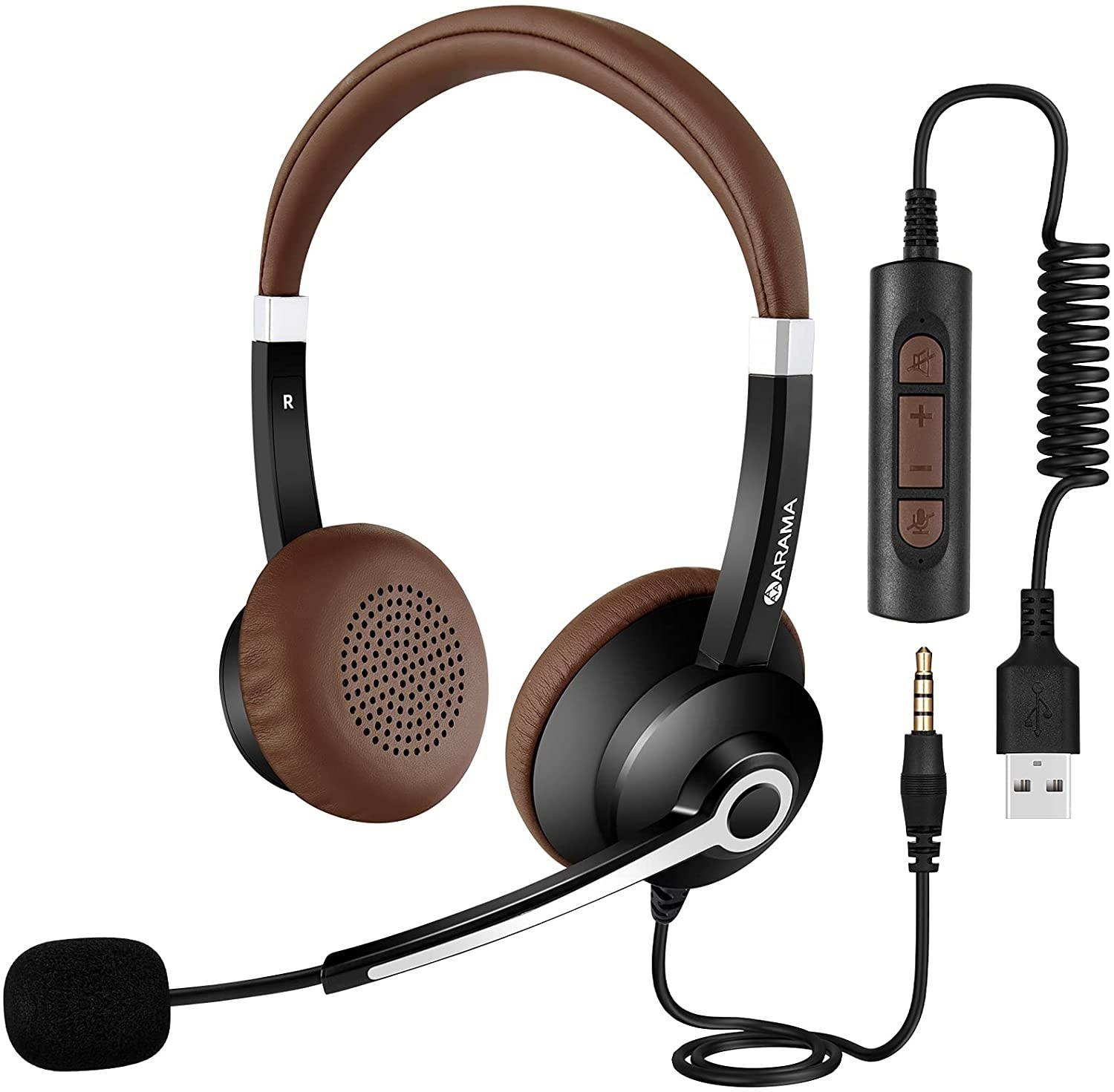 USB Headset with Microphone Noise Cancelling & in-line Call Controls Ultra Comfort 3.5mm Wired Headset for Cell Phone Computer Headset with Mute for PC Laptop Skype Webinar Home Office