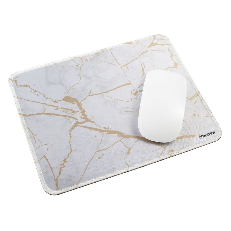 Insten Shiny Marble Gaming Mouse Pad with Stitched Edge, Water-Resistant, Non-Slip Rubber Base, White, 9.45 x 7.48 in