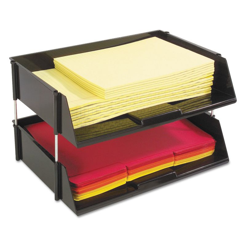 Deflecto Industrial Stacking Tray Set Two Tier Plastic Black 582704