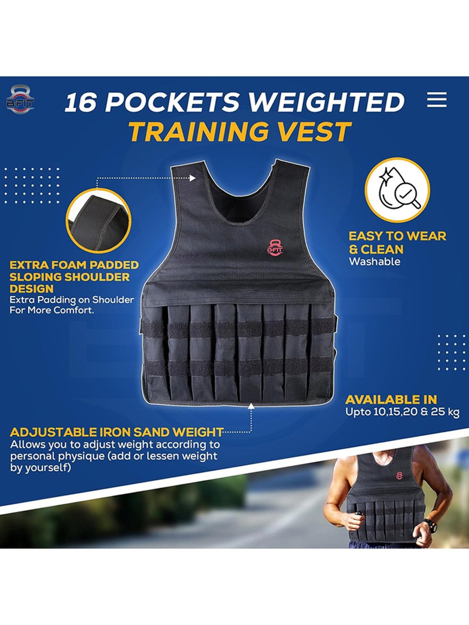 B Fit 10 Kg Weighted Vest Jacket (Black)