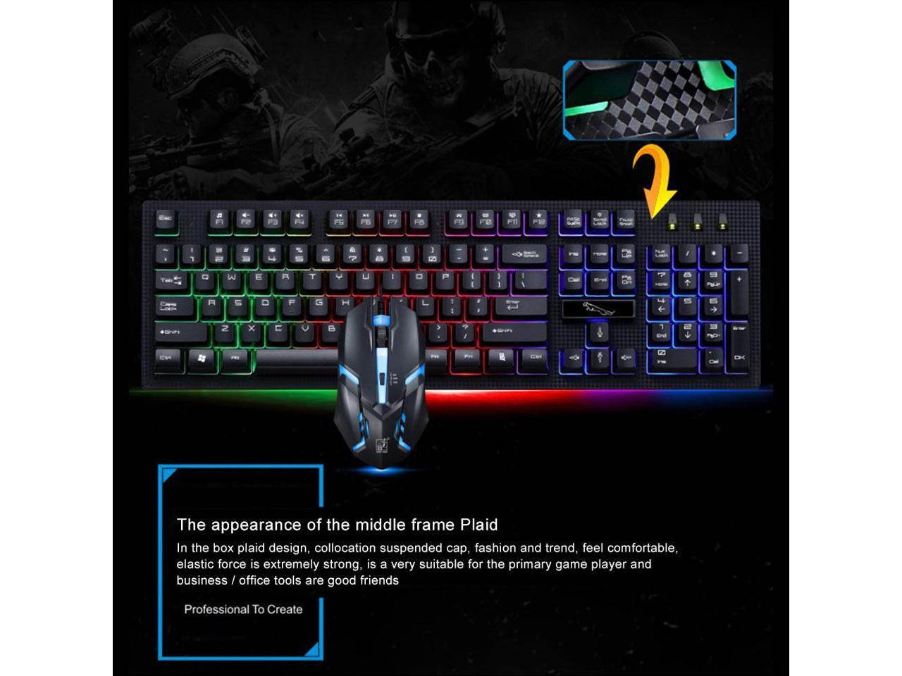 PandaTek New Mechanical Feeling Multicolor Backlit Wired Gaming Keyboard And 1600 DPI Mouse Combo - White