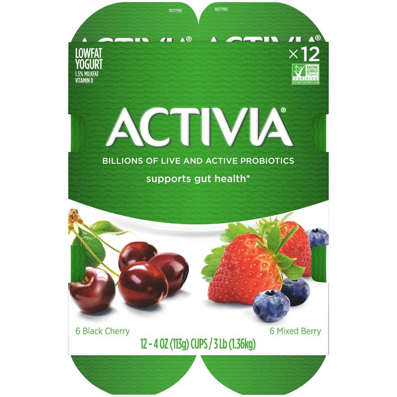 Dannon Activia Mixed Berry/Black Cherry Probiotic Yogurt - 12pk/4oz cups