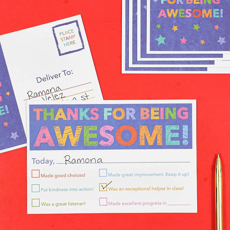 100-Pack Student Motivational Teachers Postcards, Thanks for Being Awesome to Brighten Kids, 4x6