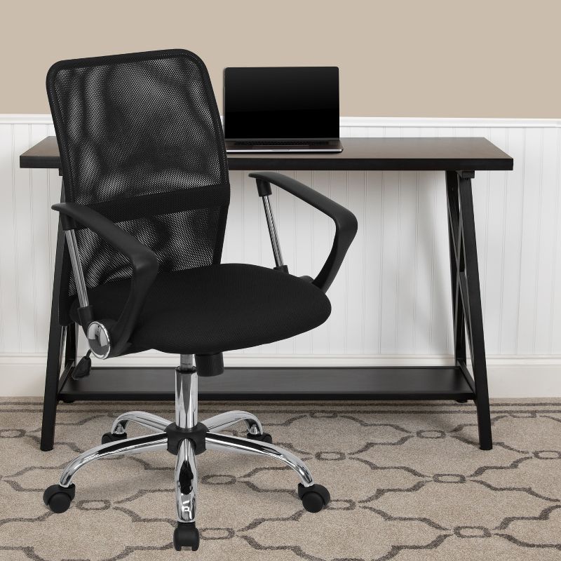 Emma and Oliver Mid-Back Black Mesh Swivel Task Office Chair with Lumbar Support Band