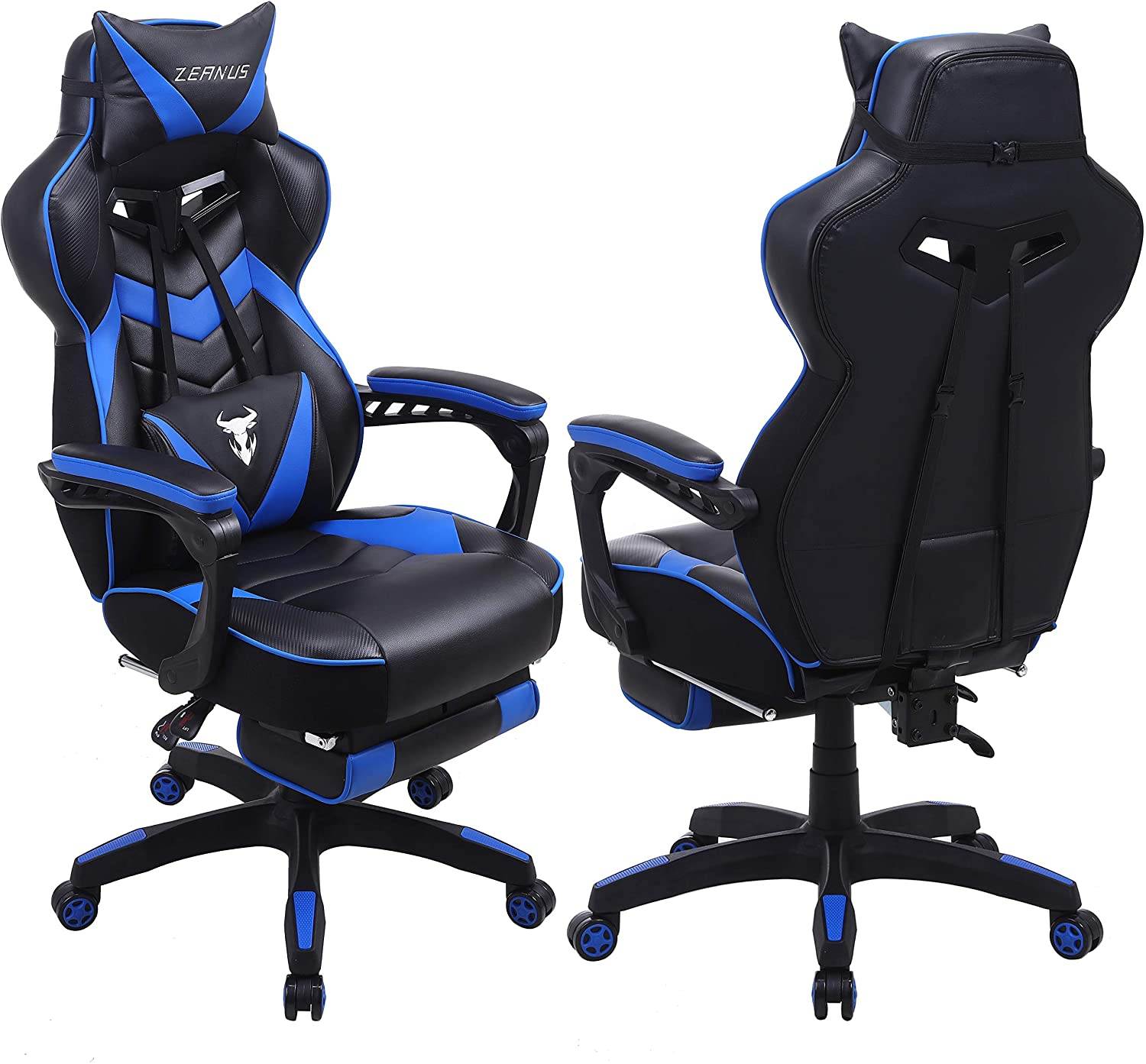 Zeanus Gaming Chair for Adults Green, Gaming Chair with Footrest, Massage Computer Gaming Chair, Reclining Gaming Desk Chair, Big and Tall Video Gaming Chair, Racing Style Chair, E-Sports Gamer Chair