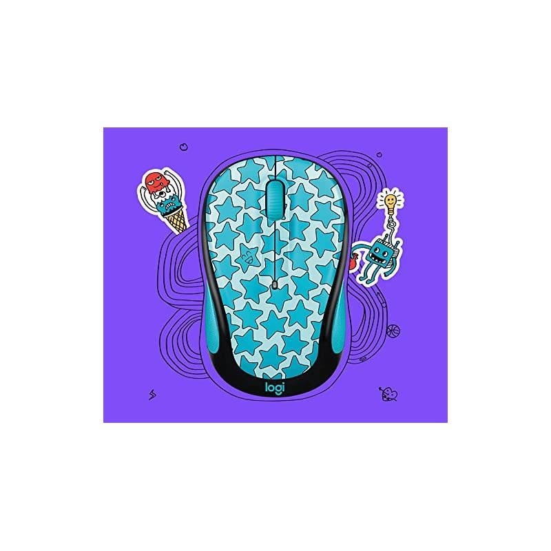 Doodle Collection M325c Mouse optical 5 buttons wireless 24 GHz USB wireless receiver Twinkle Teal