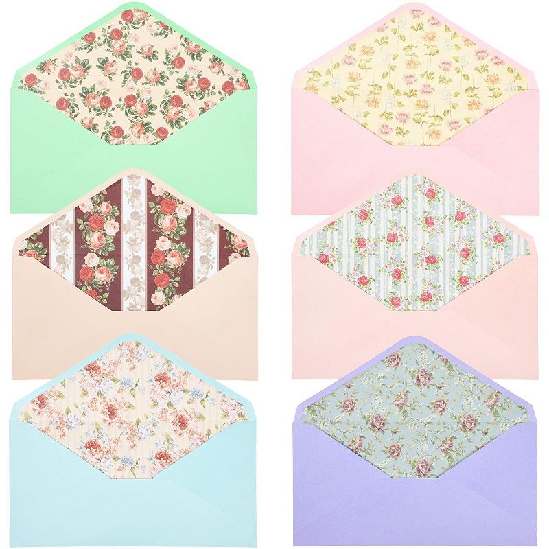 Paper Junkie 60 Sheets Vintage Floral Lined Stationery Paper with Envelopes 10.2 x 7.25 in, 6 Designs