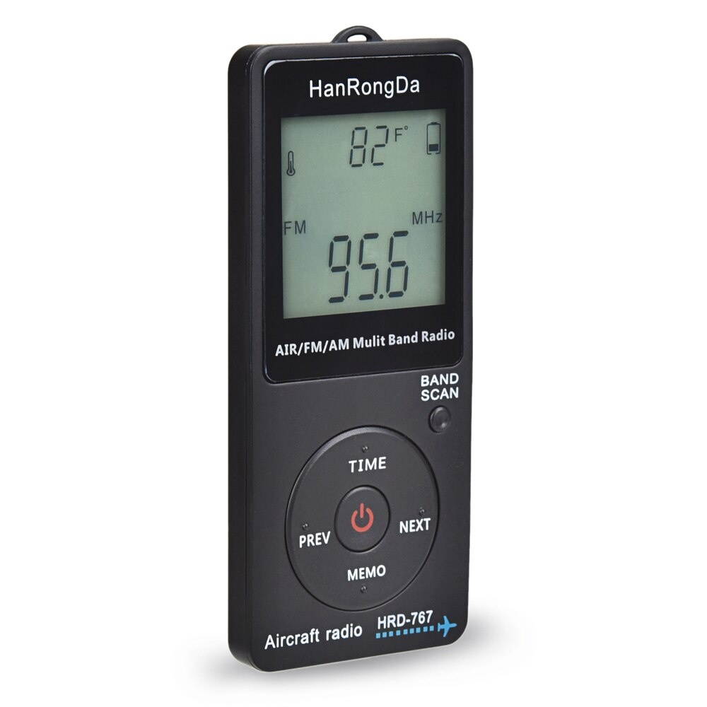 Multi Band Radio Aircraft Band Radio Receiver Blacklit LCD Display Lock Button with Headphones Lanyard Storage Bag