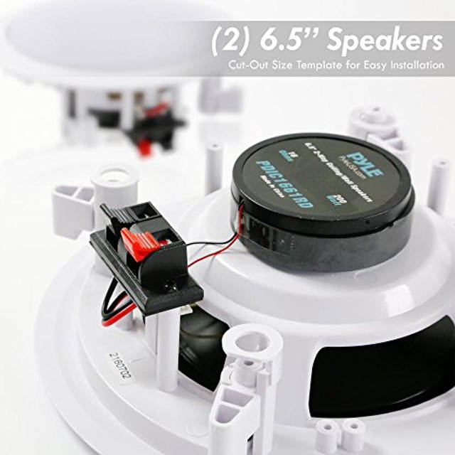 Pyle Pair 6.5 Flush Mount In-wall In-ceiling 2-Way Home Speaker System Spring Loaded Quick Connections Dual Polypropylene Cone Polymer Tweeter Stereo Sound 200 Watts (PDIC1661RD) White