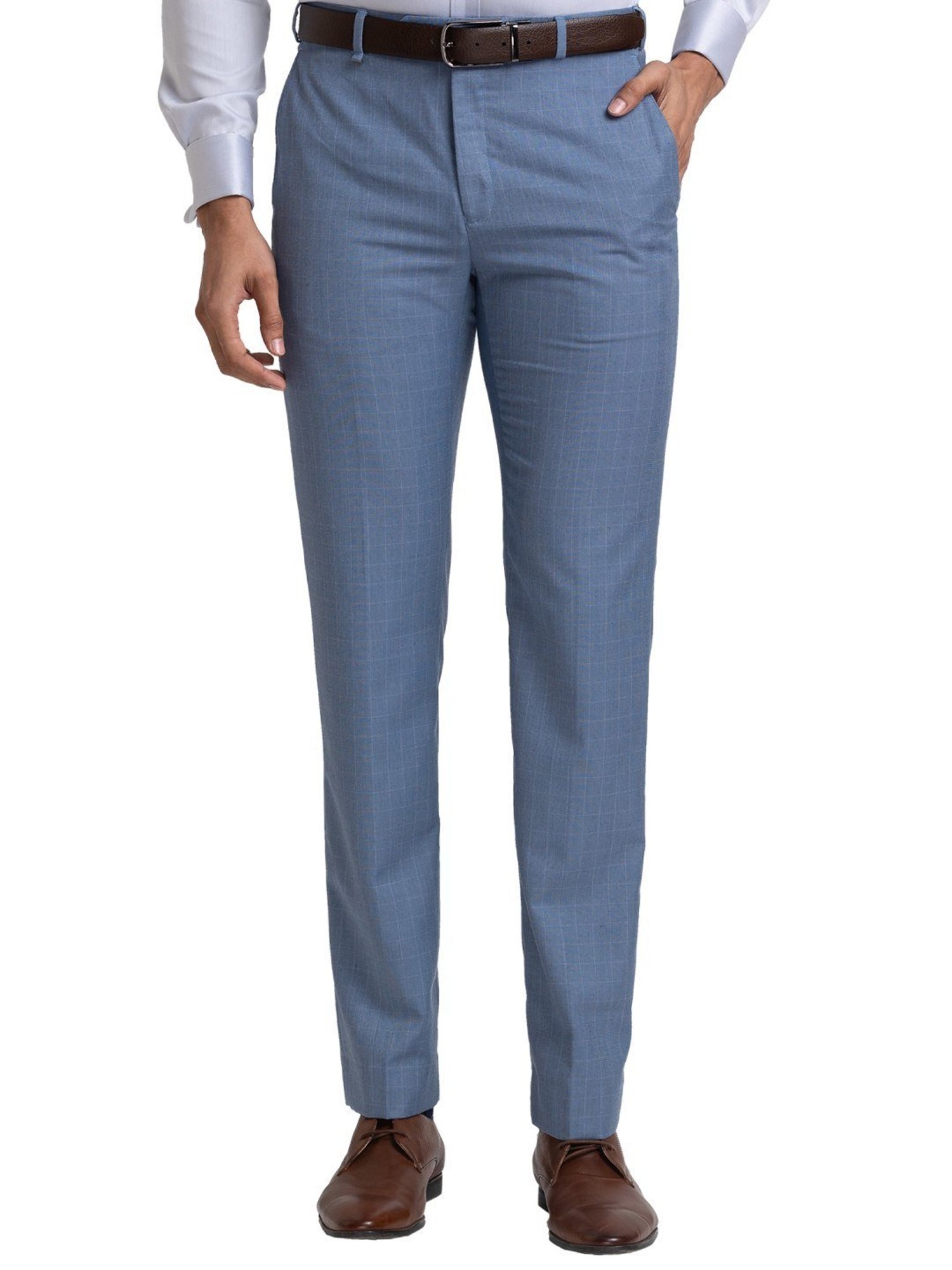 Raymond Blue Contemporary Fit Checks Trousers
