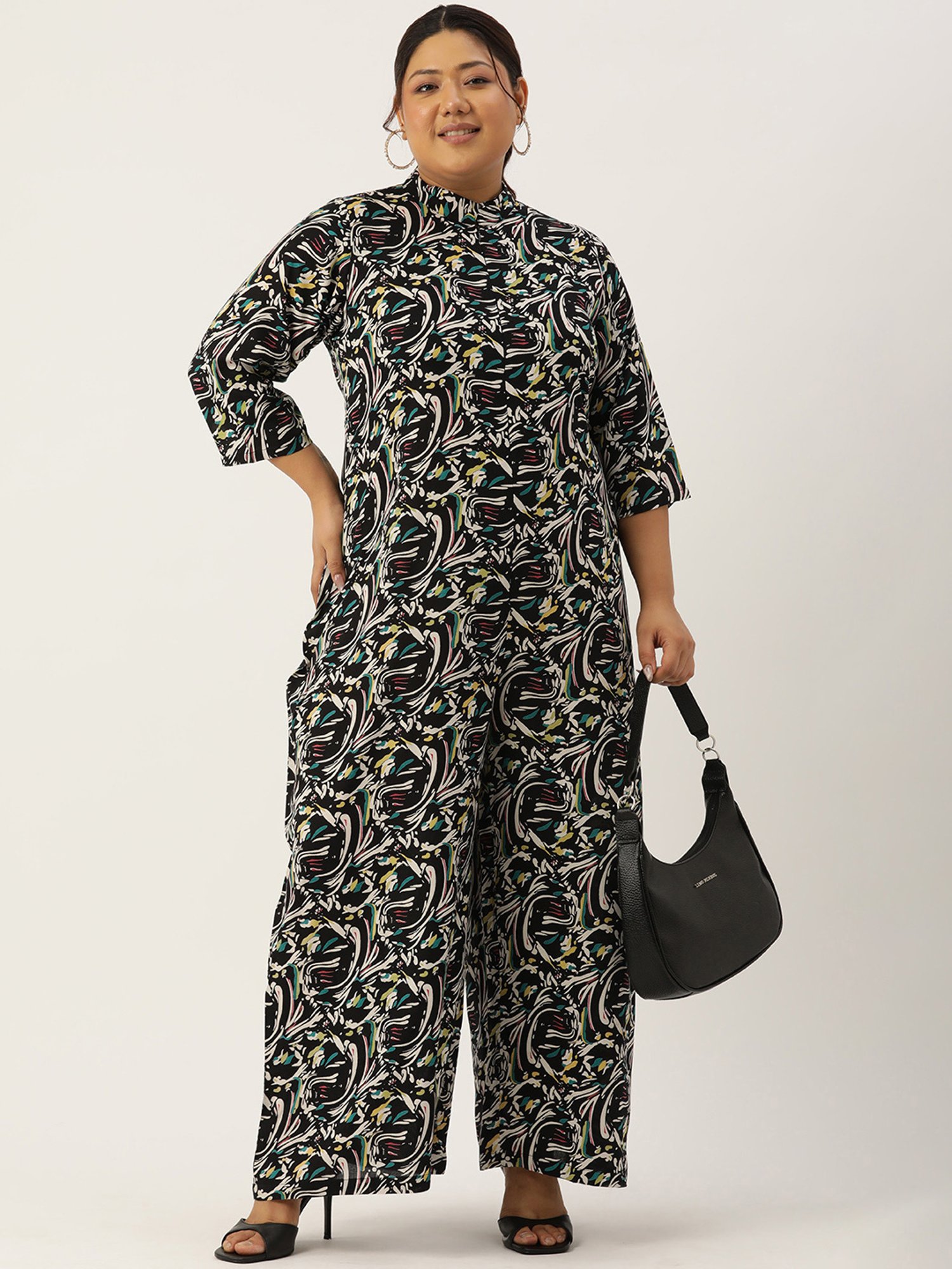 theRebelinme Black Printed Plus Size Jumpsuit