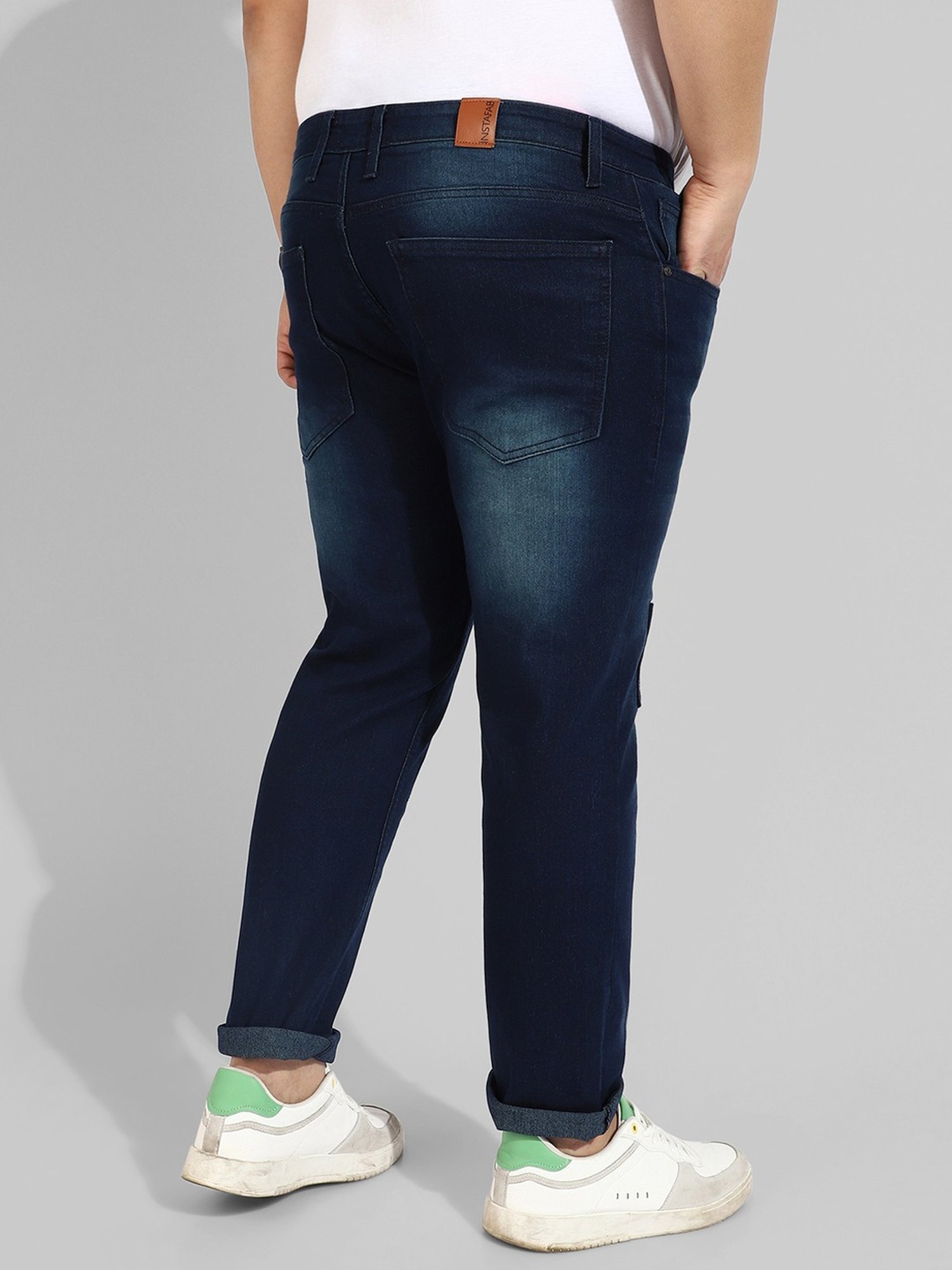 Instafab Plus Blue Regular fit Self Pattern Plus Size Jeans
