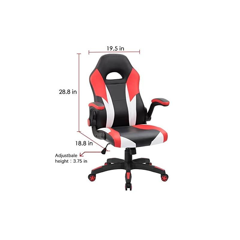 Gaming Chair Ergonomic Leather Racing Computer Chair High Back Adjustable Swivel Executive Office Desk Chair with Flip-Up Armrest (Red)