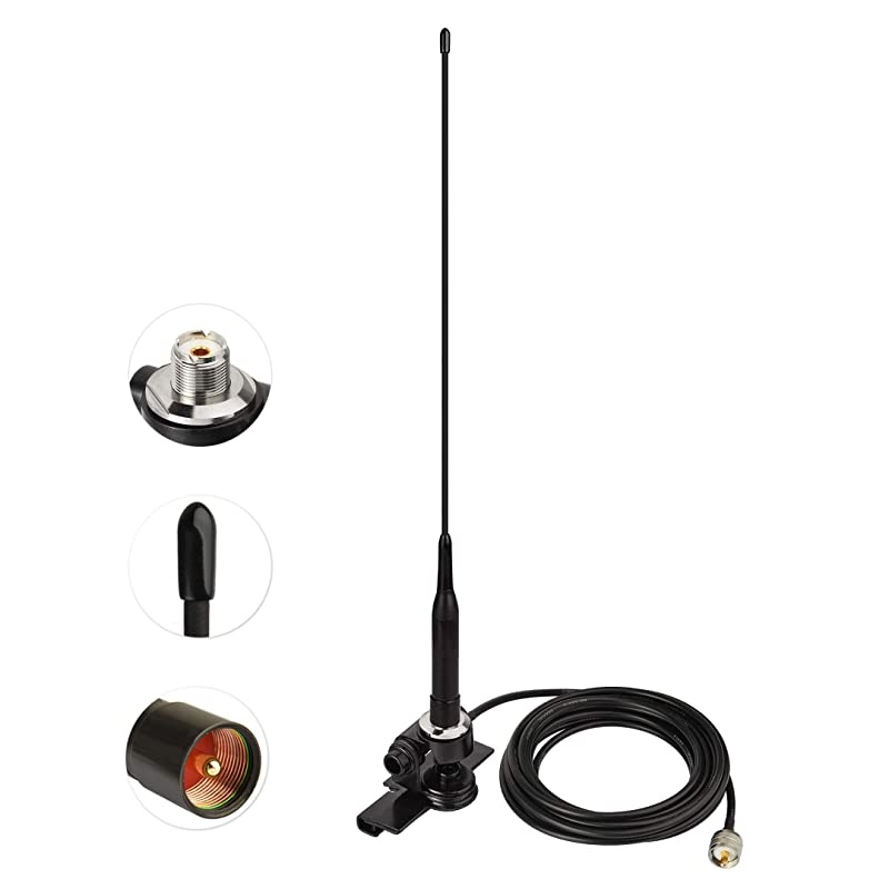 Vehicle Ham Radio Mobile Radio Antenna VHF UHF 136174MHz 400470MHz Car Truck Amateur Radio Two Way Radio Soft Whip Antenna with Lip Mount Fixed Bracket PL259 Male 5m 165 feet RG58 Cable