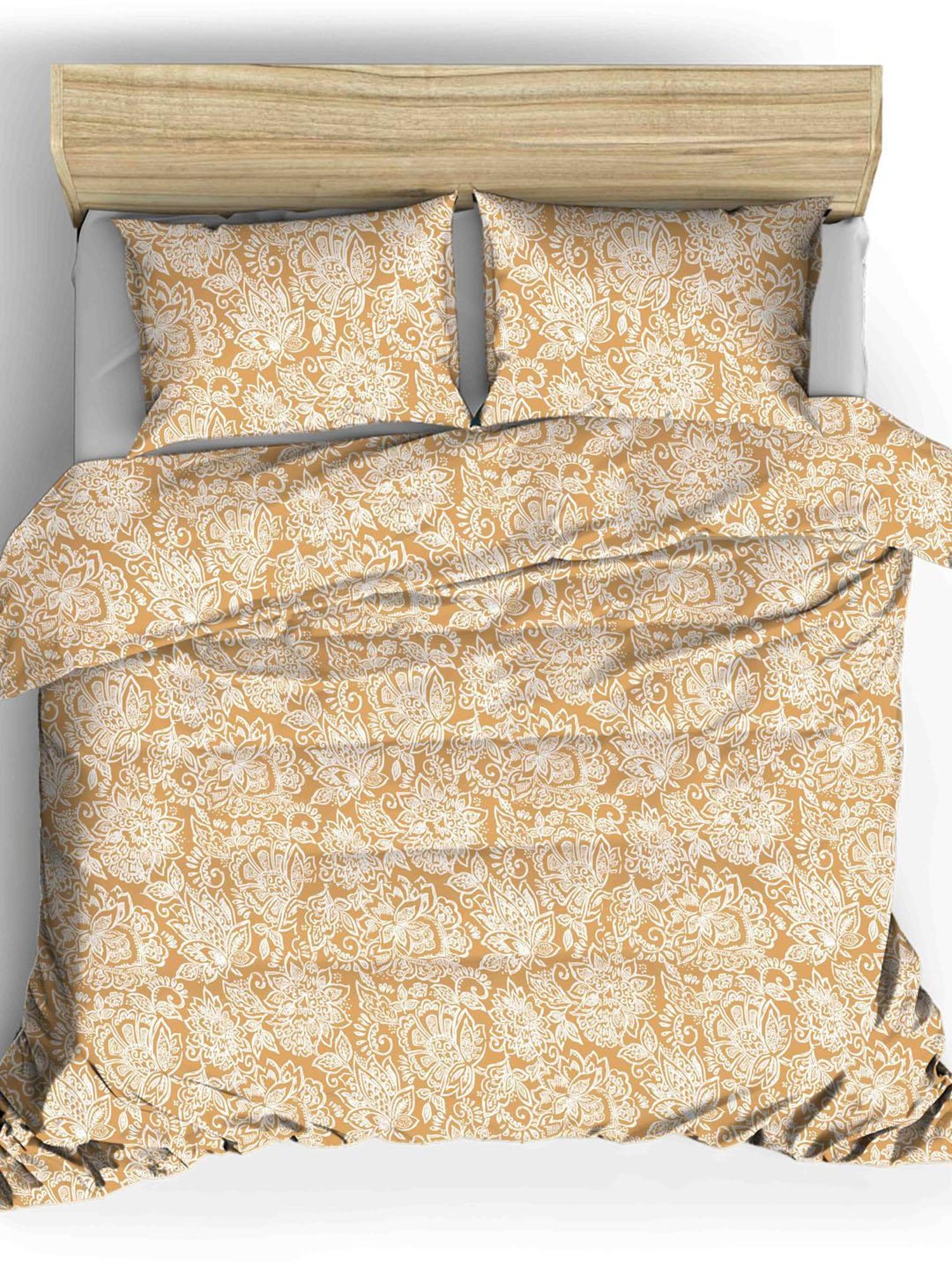 Ariana Milan Mustard Cotton Floral Cotton Bed Sheet