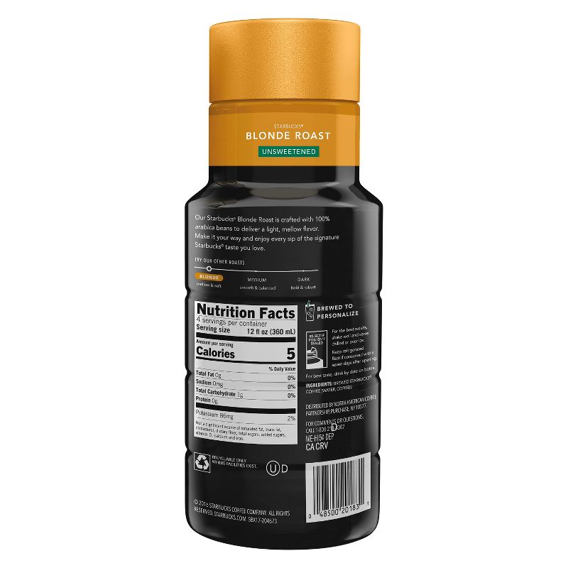 Starbucks Unsweetened Blonde Roast Iced Coffee - 48 fl oz