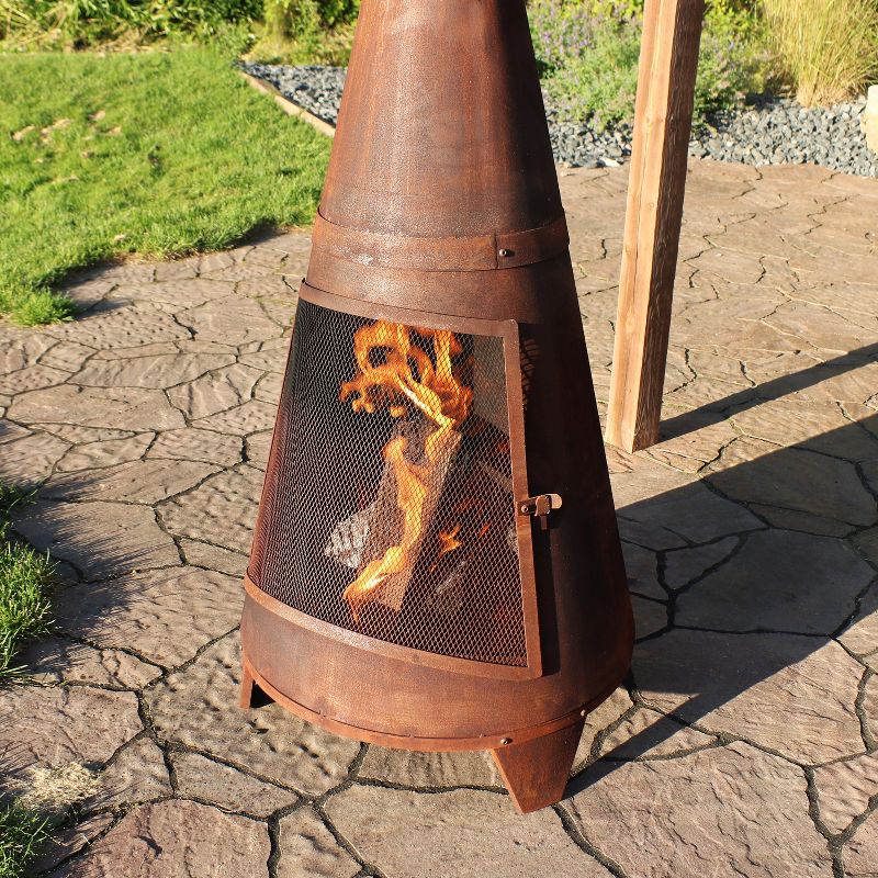 Sunnydaze Outdoor Backyard Large Freestanding Oxidized Steel Wood-Burning Fire Pit Chiminea - 70" - Rust Finish