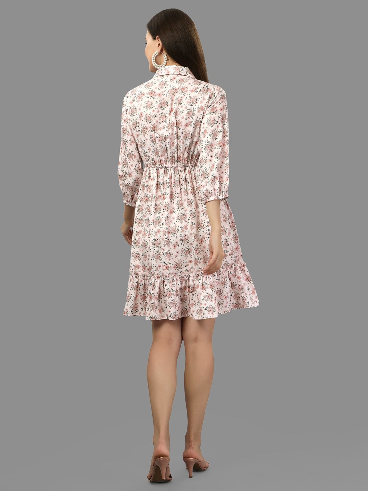 MASAKALI.CO Light Pink Floral Print A Line Dress