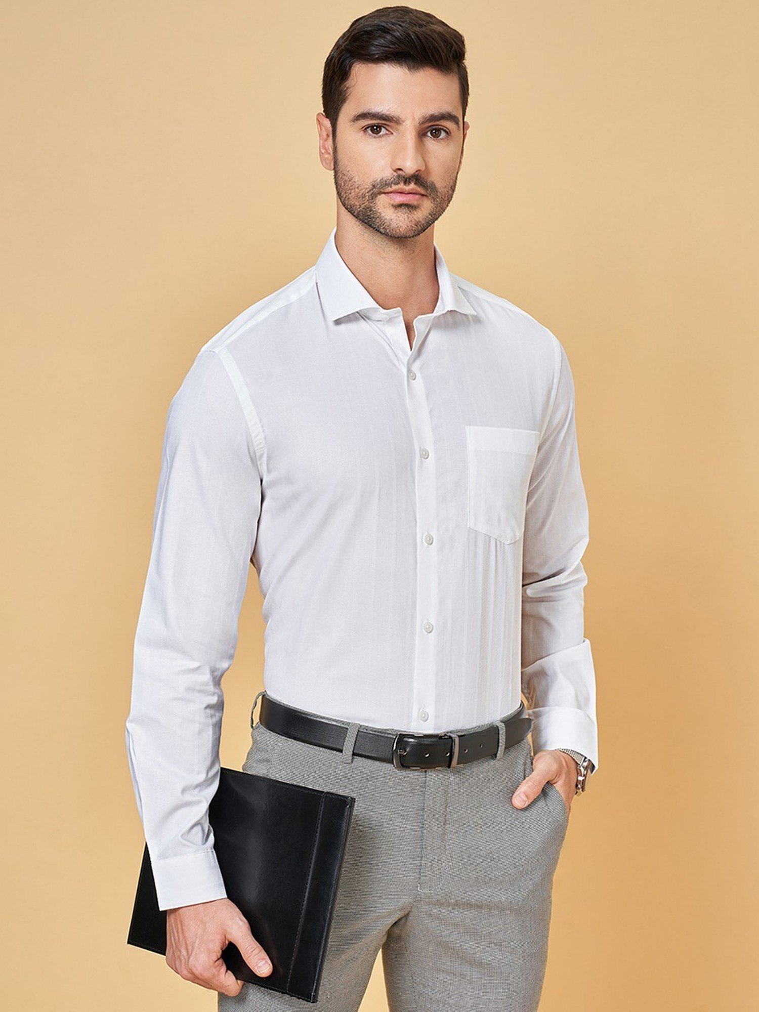 Peregrine by Pantaloons White Cotton Regular Fit Shirt